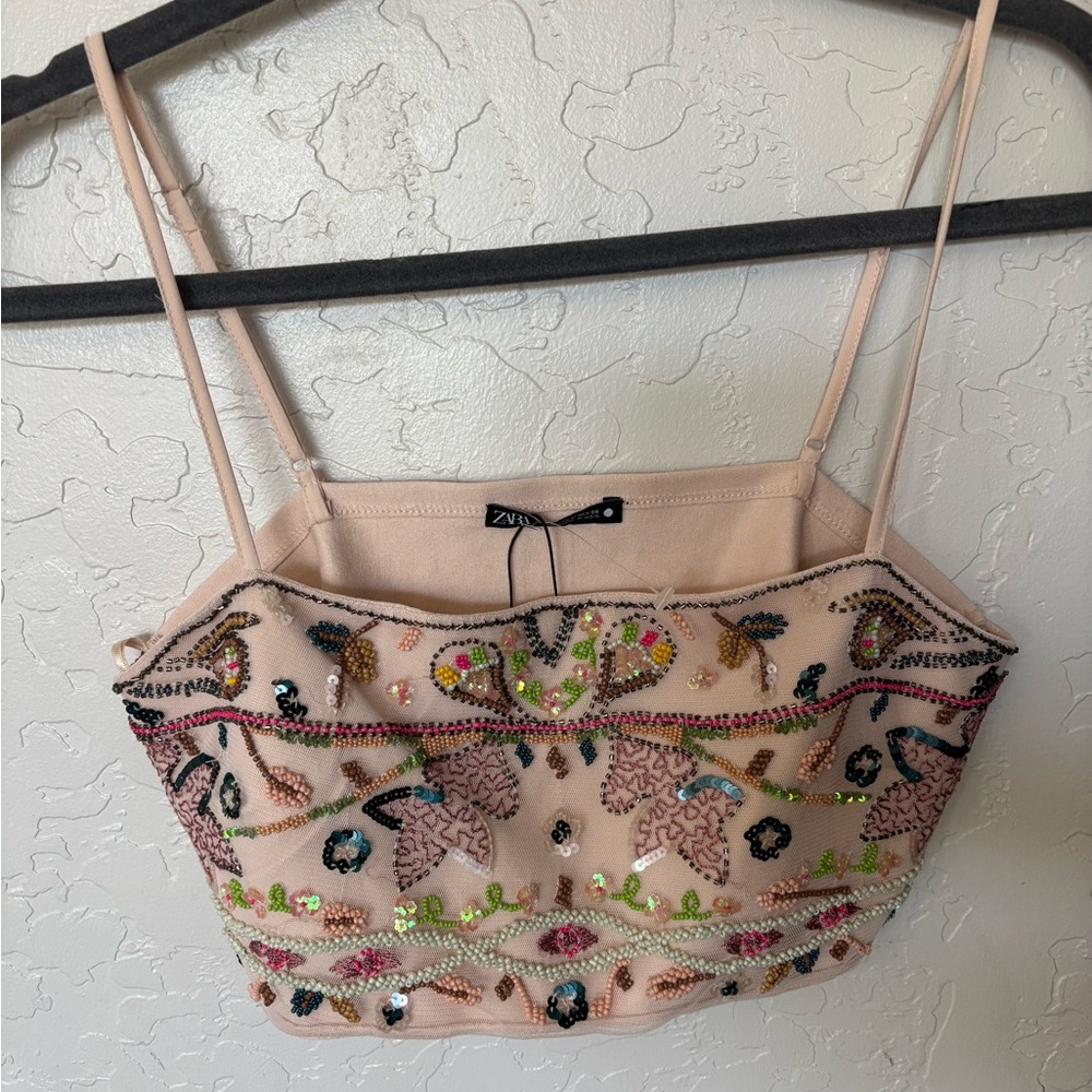 Zara Embellished Beaded light Pink Crop Top Medium